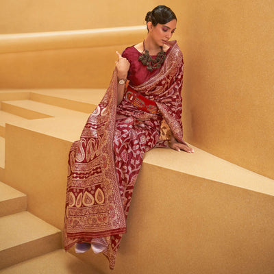 Maroon Floral Woven Art Silk Saree