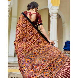Maroon Foil Digital Printed Cotton Blend Saree