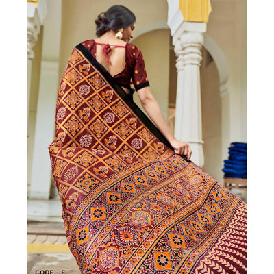 Maroon Foil Digital Printed Cotton Blend Saree