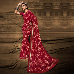 Maroon Foil Printed Georgette Saree