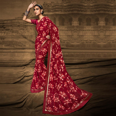 Maroon Foil Printed Georgette Saree