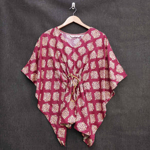Maroon Foil Printed Rayon Kaftan Top