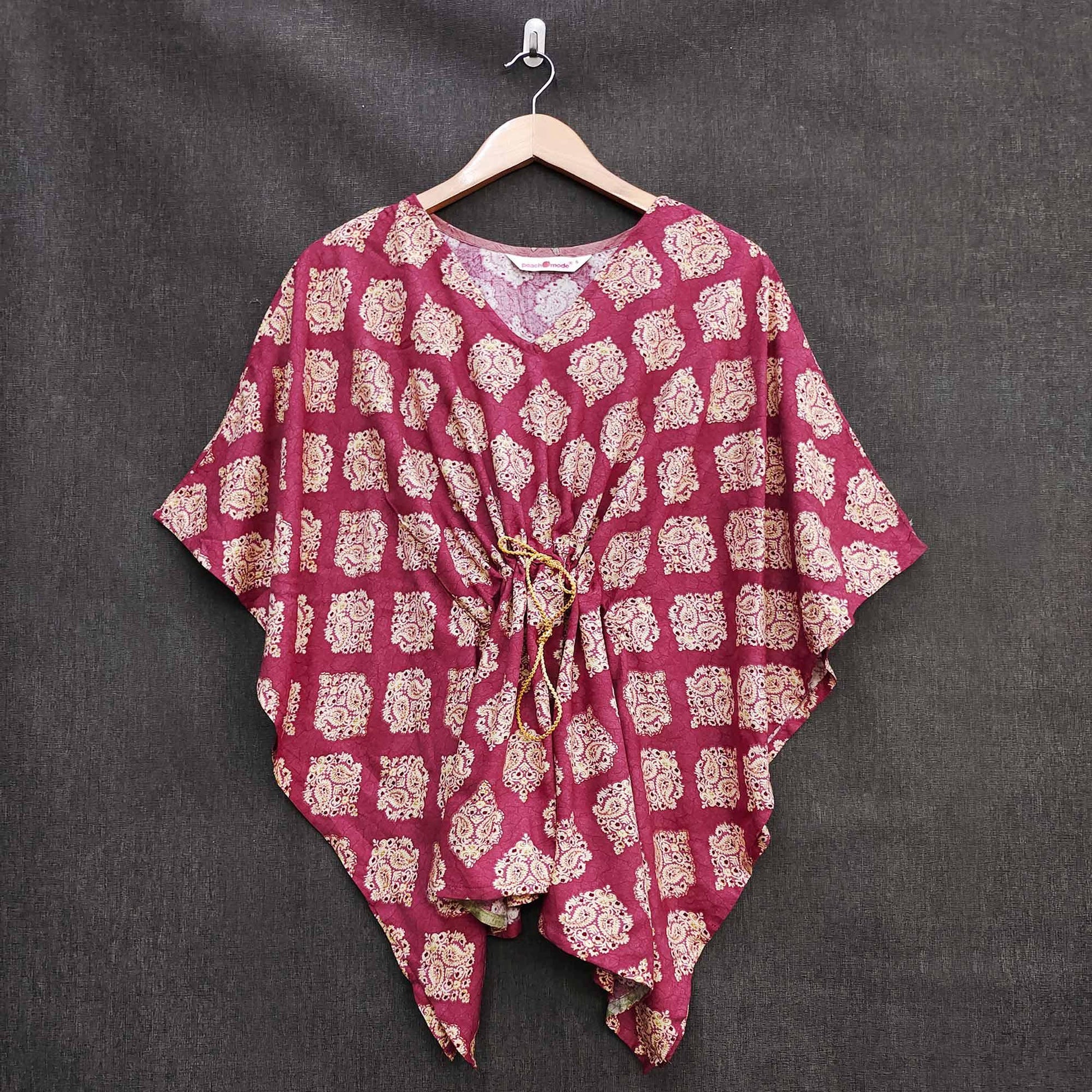 Maroon Foil Printed Rayon Kaftan Top