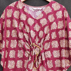 Maroon Foil Printed Rayon Kaftan Top