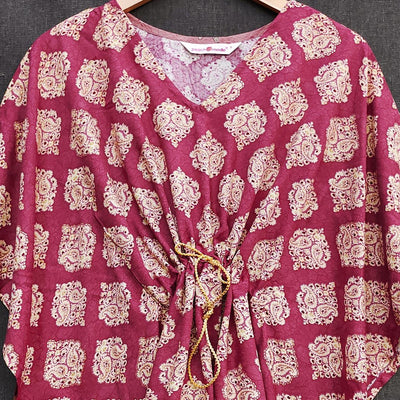 Maroon Foil Printed Rayon Kaftan Top