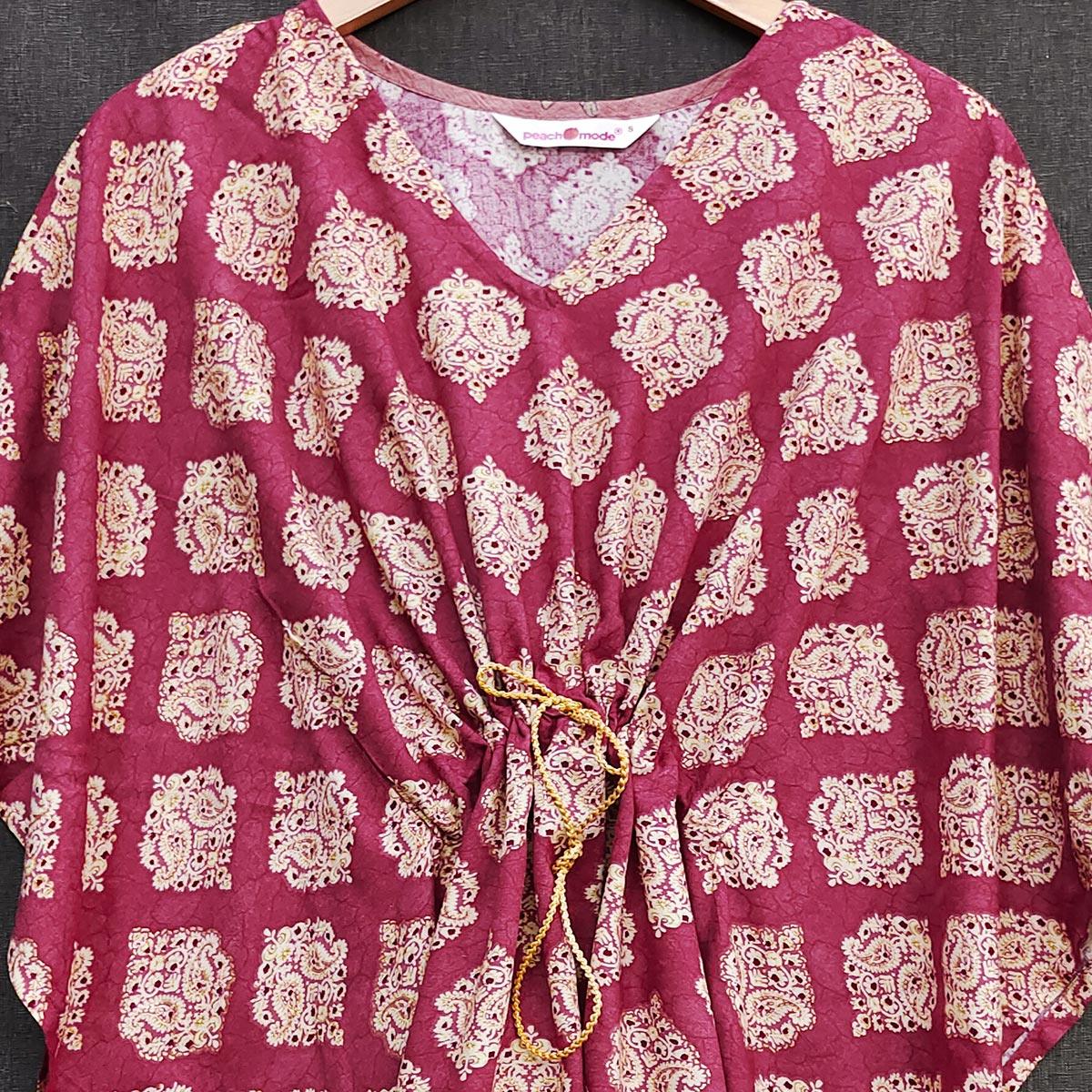 Maroon Foil Printed Rayon Kaftan Top