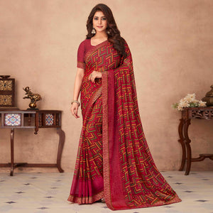 Maroon Geometric Printed Chiffon Saree