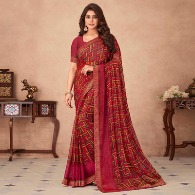 Maroon Geometric Printed Chiffon Saree