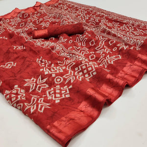 Maroon Geometric Printed Linen Saree