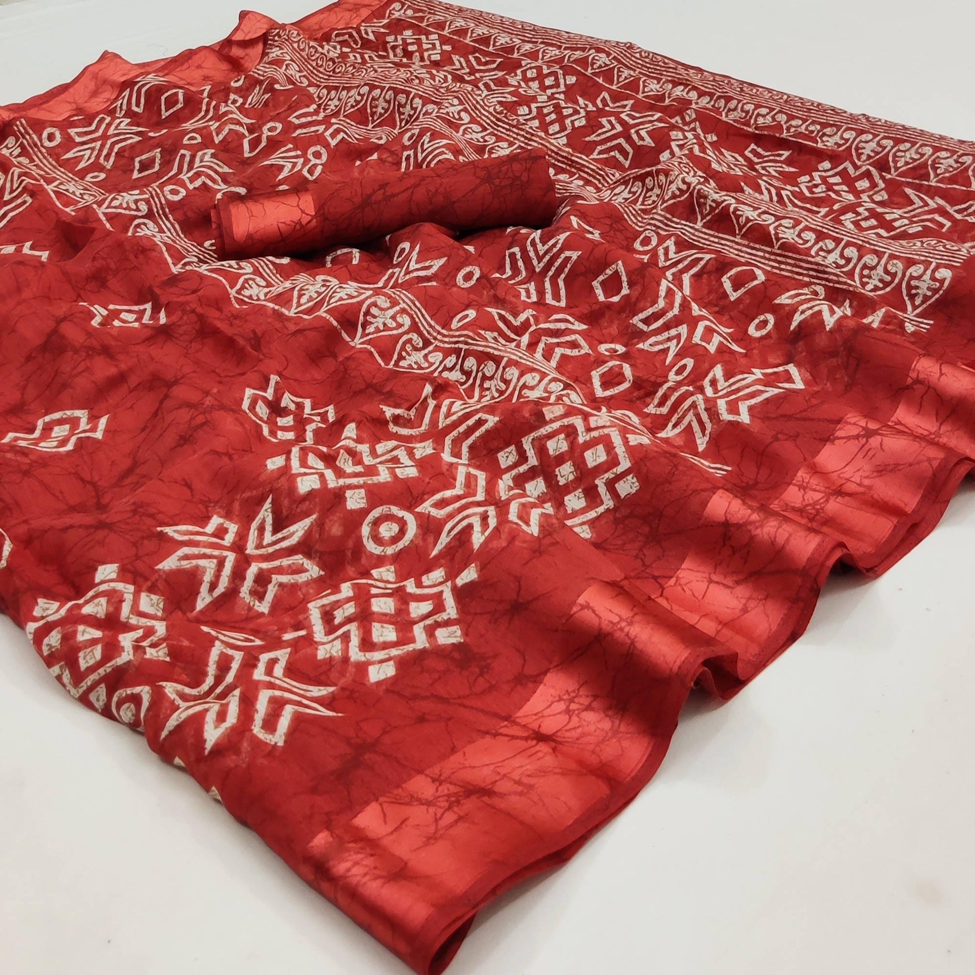 Maroon Geometric Printed Linen Saree