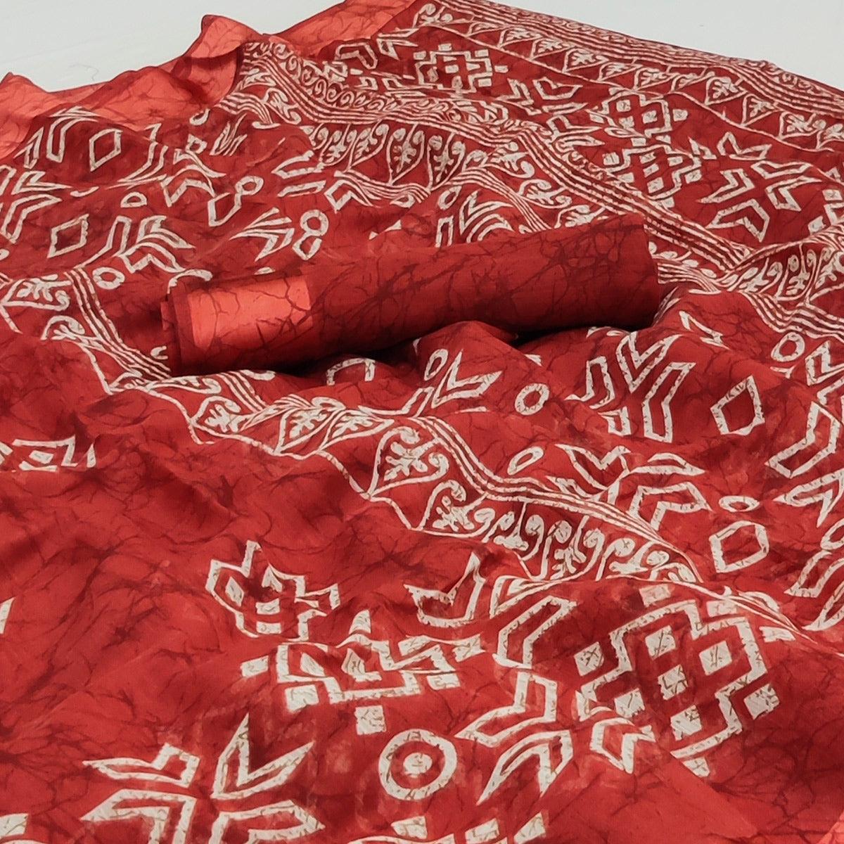 Maroon Geometric Printed Linen Saree