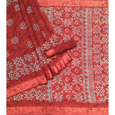 Maroon Geometric Printed Linen Saree