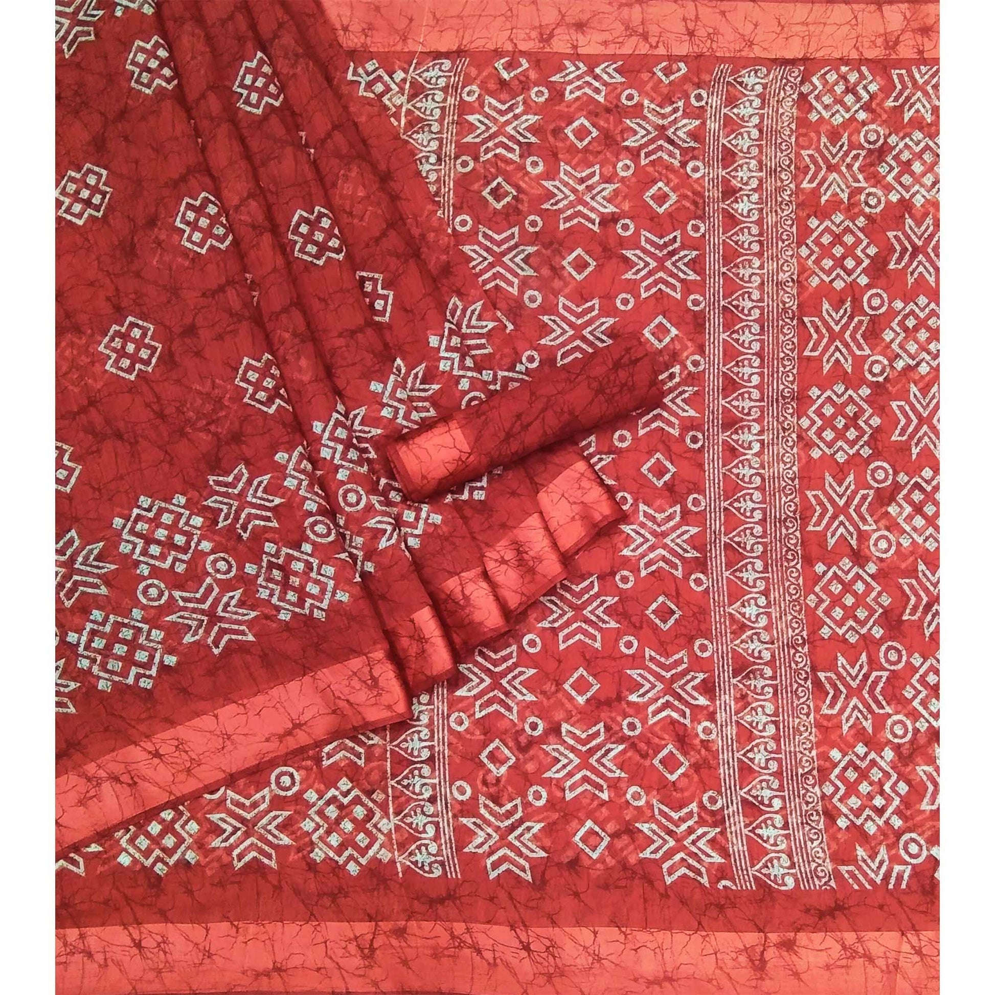 Maroon Geometric Printed Linen Saree
