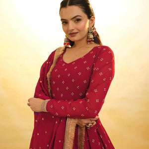 Maroon Georgette Suit with Embroidery and Shantoon Bottom