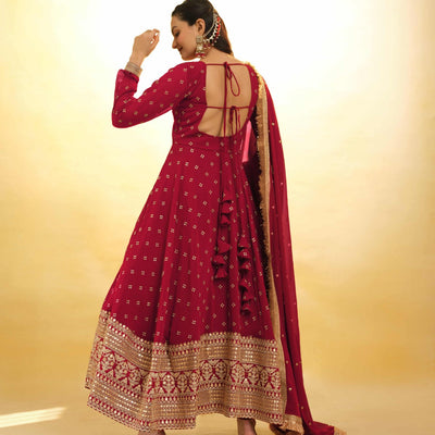 Maroon Georgette Suit with Embroidery and Shantoon Bottom