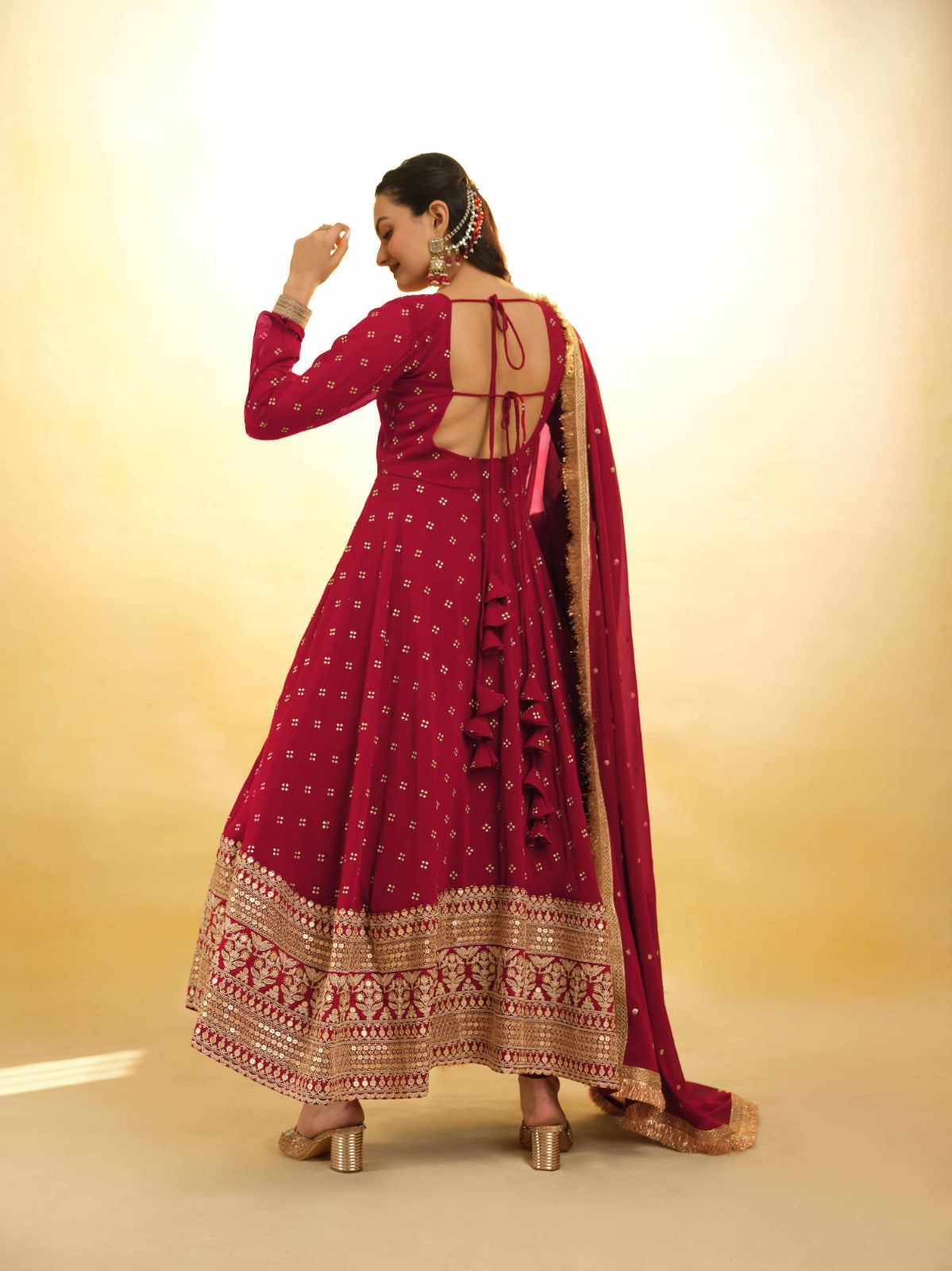 Maroon Georgette Suit with Embroidery and Shantoon Bottom
