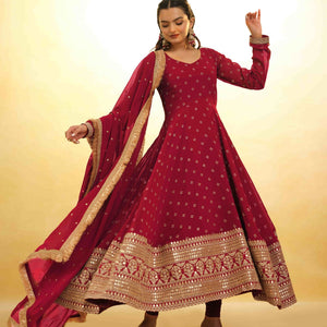 Maroon Georgette Suit with Embroidery and Shantoon Bottom