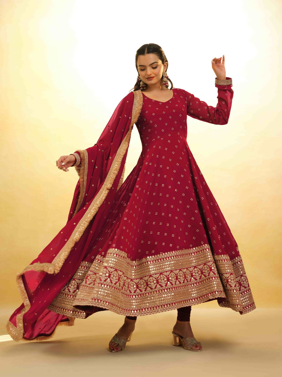 Maroon Georgette Suit with Embroidery and Shantoon Bottom