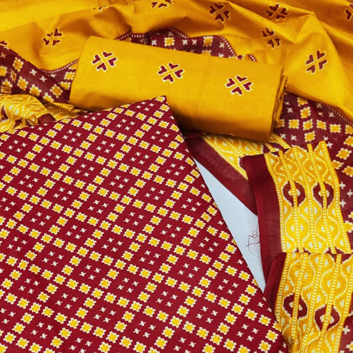 Maroon Ikkat Printed Pure Cotton Dress Material