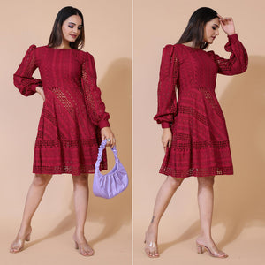 Maroon Lucknowi Chikankari Work Rayon Western Dress