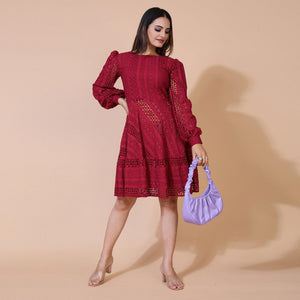 Maroon Lucknowi Chikankari Work Rayon Western Dress