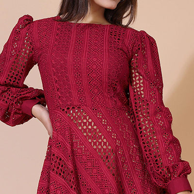 Maroon Lucknowi Chikankari Work Rayon Western Dress