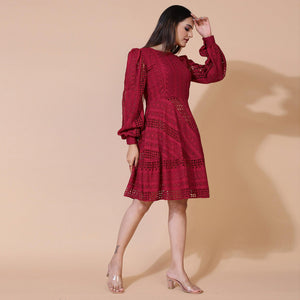 Maroon Lucknowi Chikankari Work Rayon Western Dress