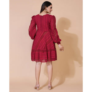 Maroon Lucknowi Chikankari Work Rayon Western Dress