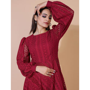 Maroon Lucknowi Chikankari Work Rayon Western Dress