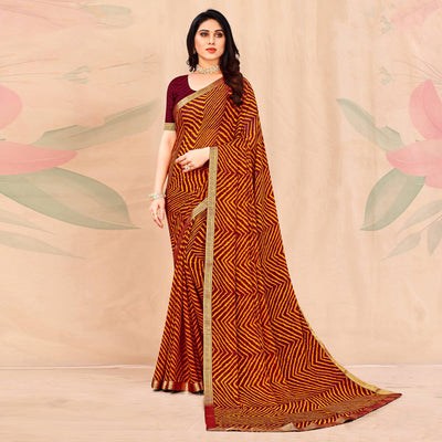 Maroon-Mustard Geometric Printed Chiffon Saree