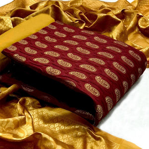 Maroon Paisley Woven Banarasi Silk Dress Material