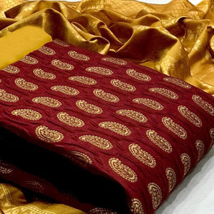 Maroon Paisley Woven Banarasi Silk Dress Material