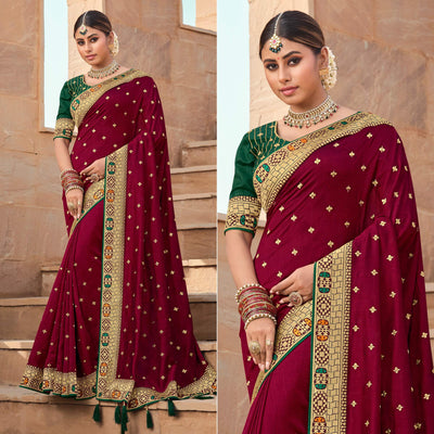 Maroon Party Wear Embroidered Art Silk Saree