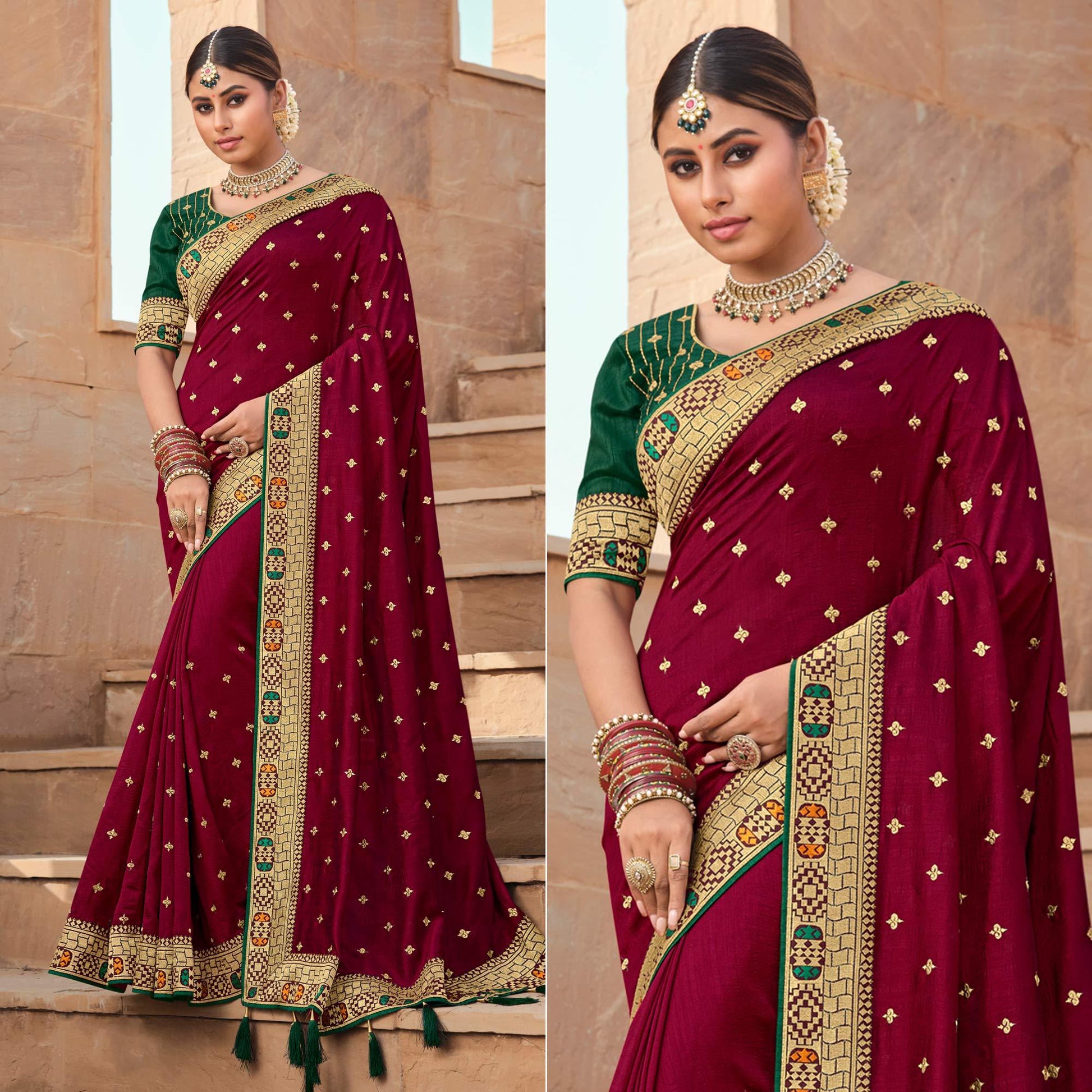 Maroon Party Wear Embroidered Art Silk Saree