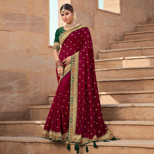 Maroon Party Wear Embroidered Art Silk Saree