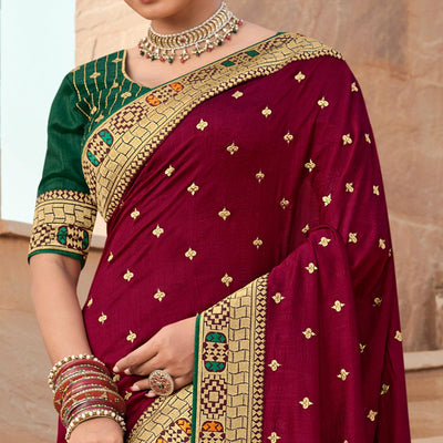 Maroon Party Wear Embroidered Art Silk Saree