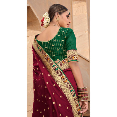 Maroon Party Wear Embroidered Art Silk Saree