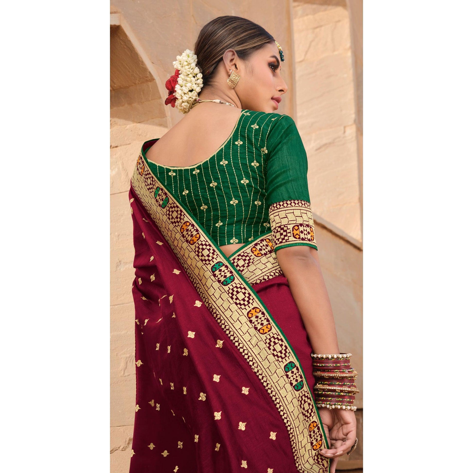 Maroon Party Wear Embroidered Art Silk Saree