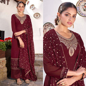 Maroon Party Wear Heavy Embroidered Georgette Suit