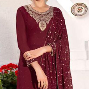 Maroon Party Wear Heavy Embroidered Georgette Suit