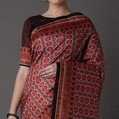Maroon Party Wear Satin Printed Saree With Unstitched Blouse