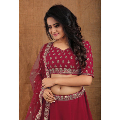 Maroon Party Wear Sequins Embroidered Georgette Lehenga Choli