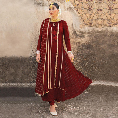 Maroon Partywear Embellished & Embroidered Georgette Anarkali Suit