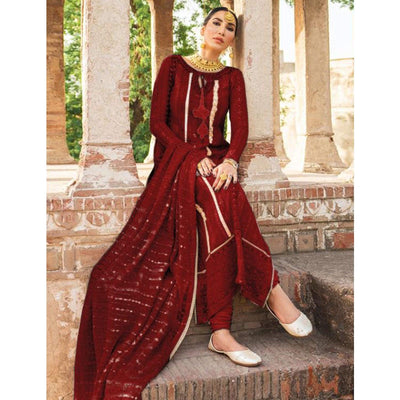 Maroon Partywear Embellished & Embroidered Georgette Anarkali Suit