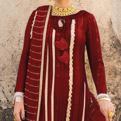Maroon Partywear Embellished & Embroidered Georgette Anarkali Suit