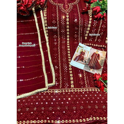 Maroon Partywear Embellished & Embroidered Georgette Anarkali Suit