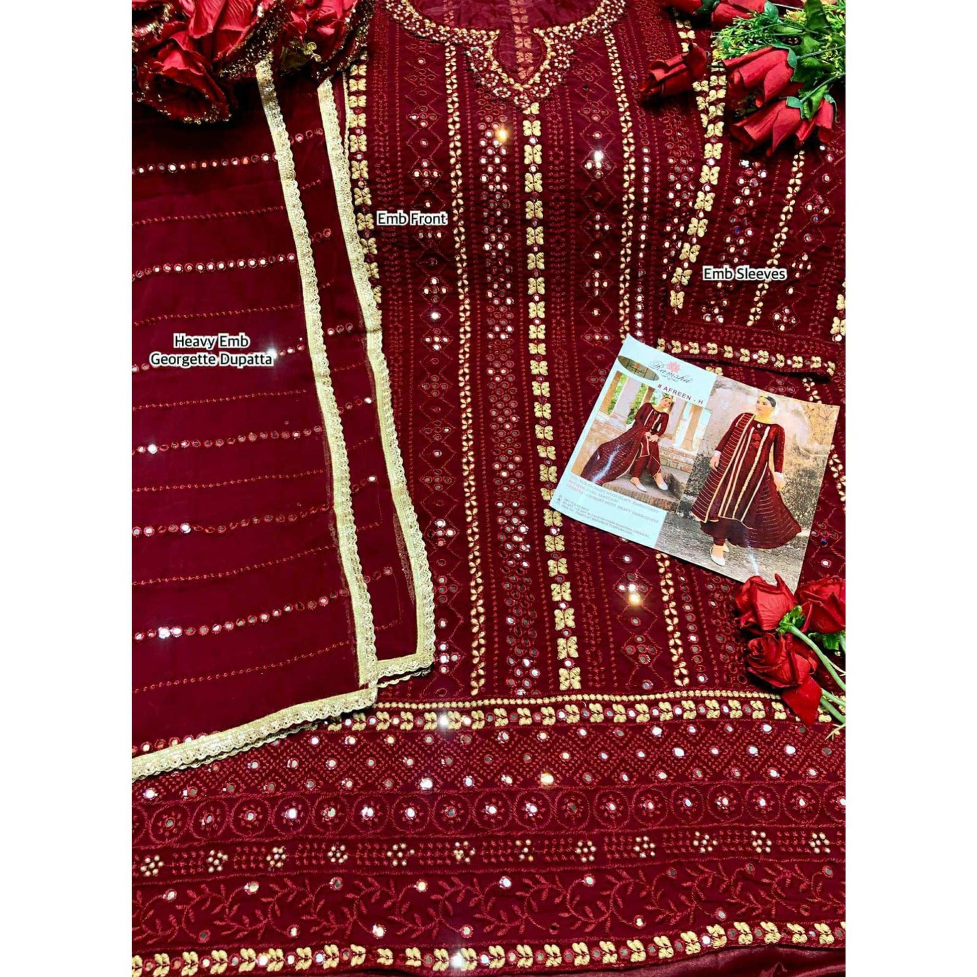 Maroon Partywear Embellished & Embroidered Georgette Anarkali Suit