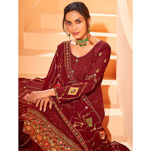 Maroon Partywear Embellished With Embroidered Georgette Palazzo Suit