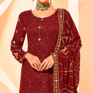 Maroon Partywear Embellished With Embroidered Georgette Palazzo Suit