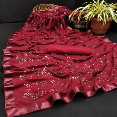 Maroon Partywear Embroidered & Sequins Chiffon Saree